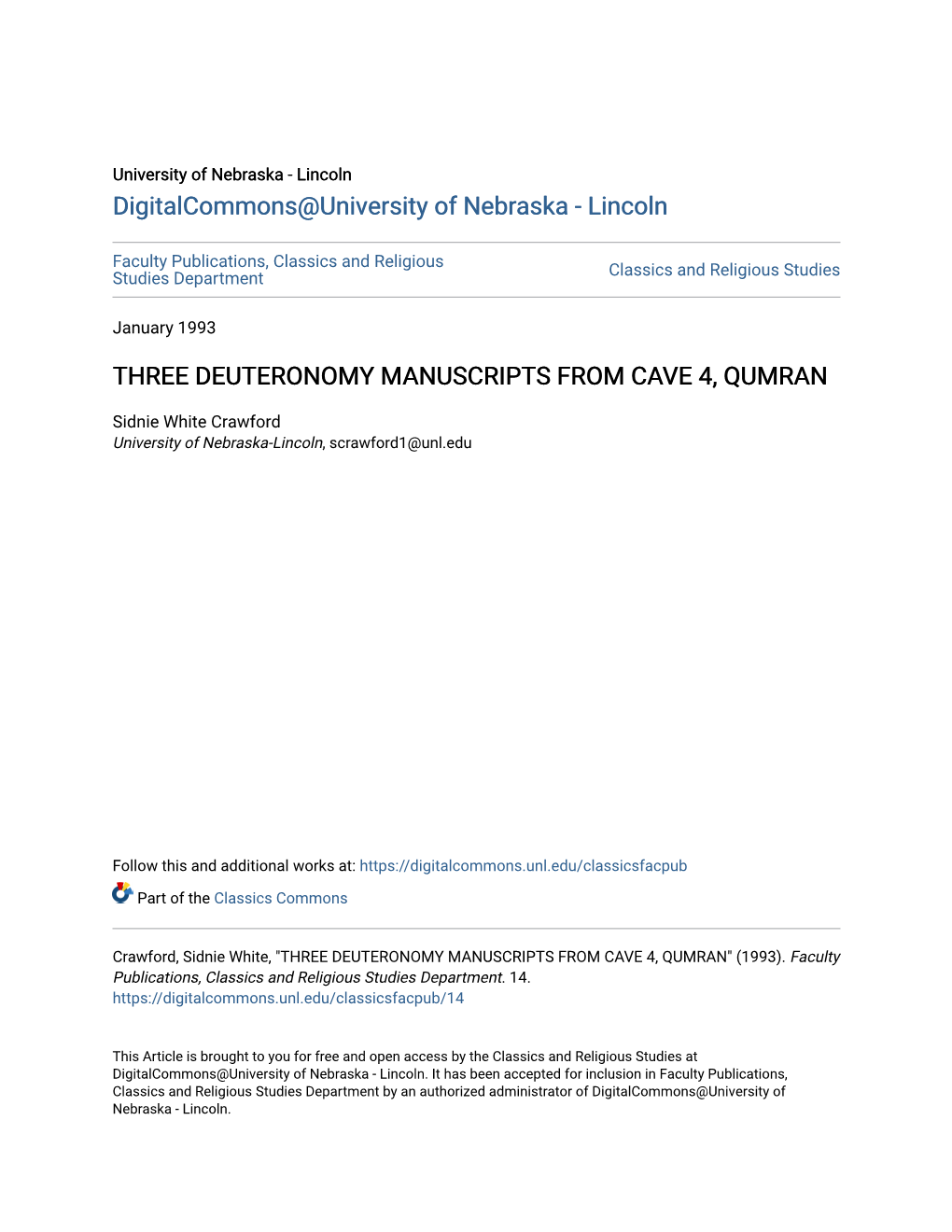 Three Deuteronomy Manuscripts from Cave 4, Qumran