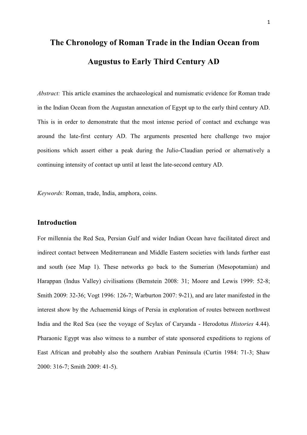 The Chronology of Roman Trade in the Indian Ocean from Augustus To