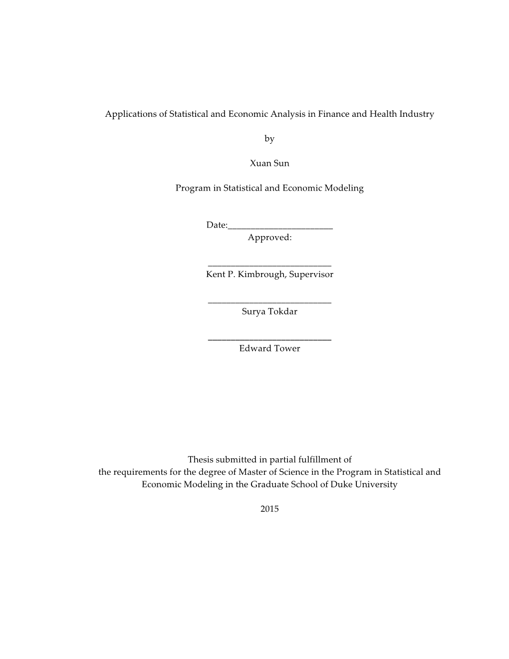 I Applications of Statistical and Economic Analysis in Finance And