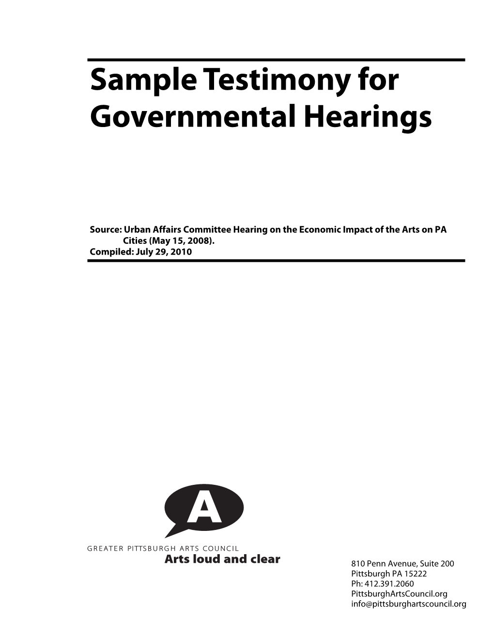 Sample Testimony for Governmental Hearings