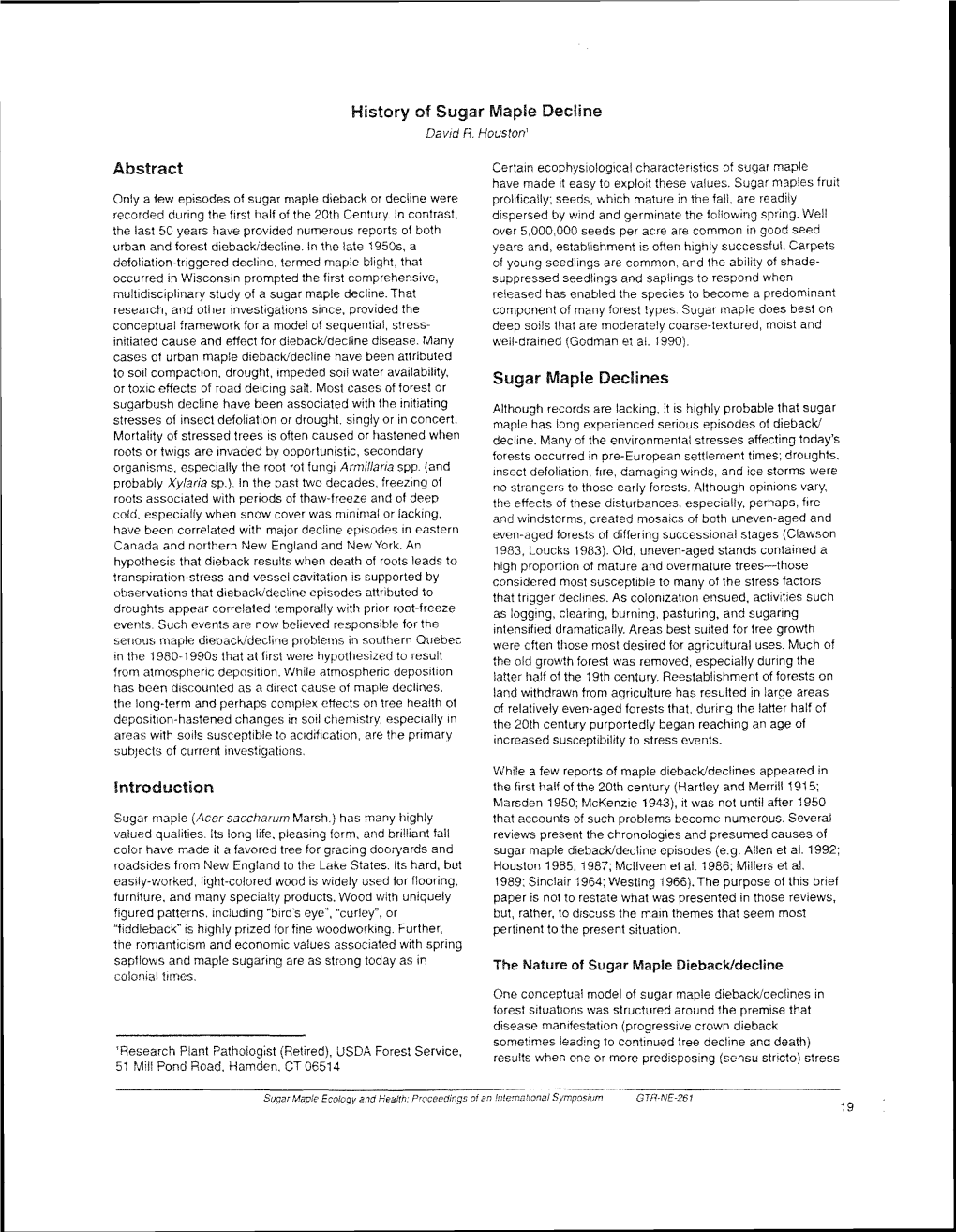 History of Sugar Maple Decline Introduction Sugar Maple Dectines