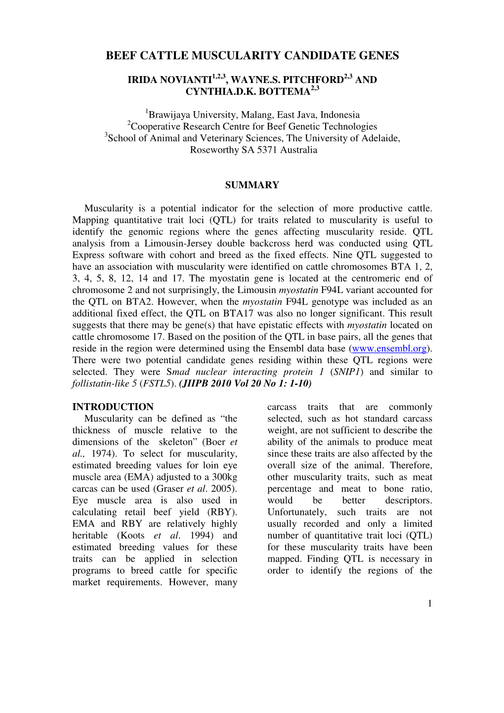 Beef Cattle Muscularity Candidate Genes