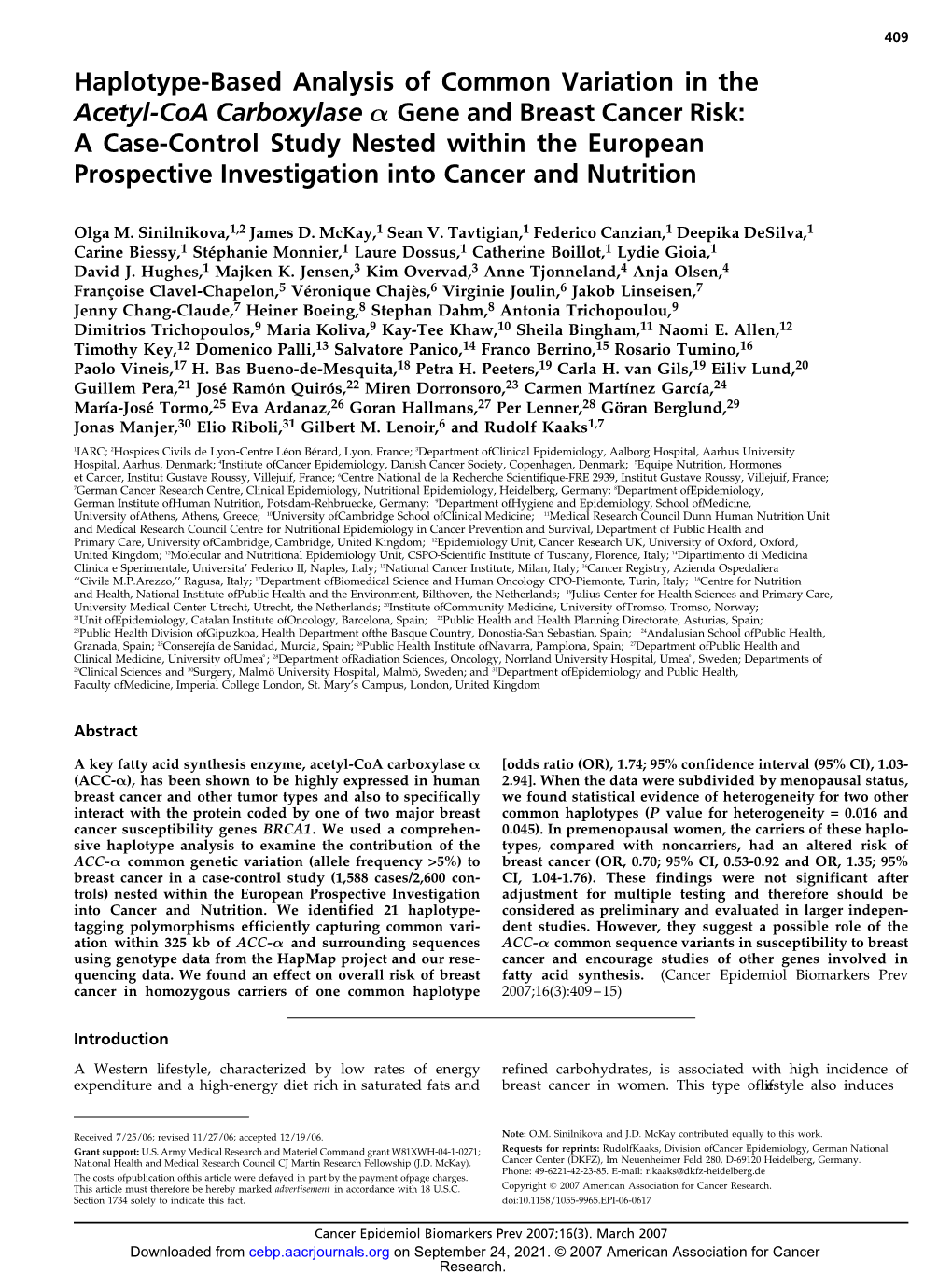 Haplotype-Based Analysis of Common Variation in the Acetyl