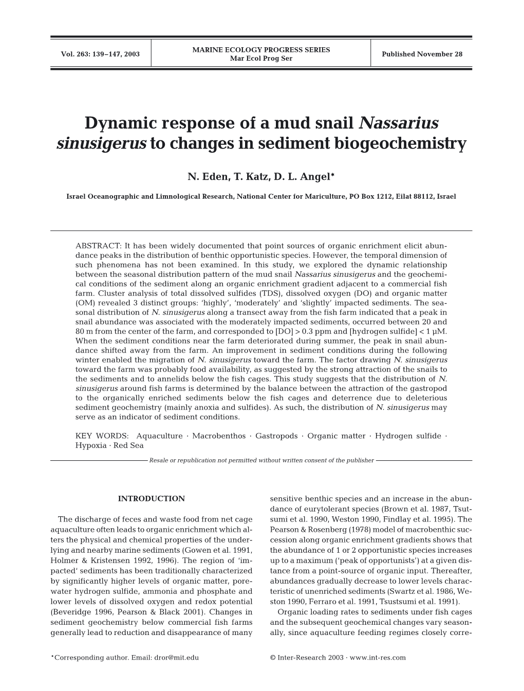 Dynamic Response of a Mud Snail Nassarius Sinusigerus to Changes in Sediment Biogeochemistry