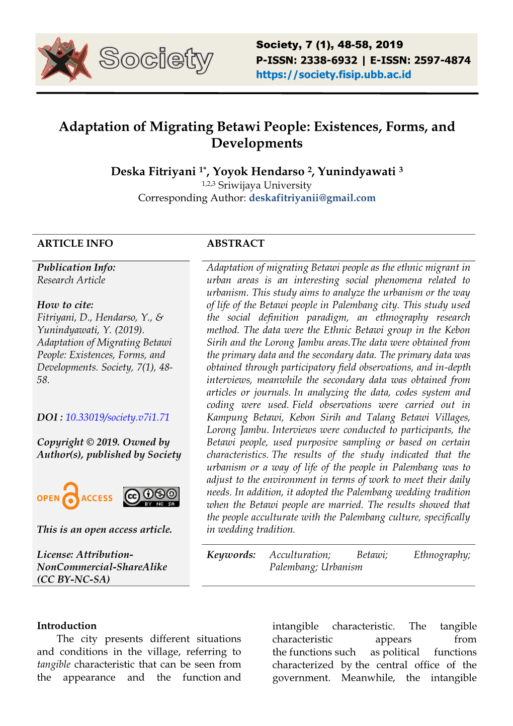 Adaptation of Migrating Betawi People: Existences, Forms, and Developments