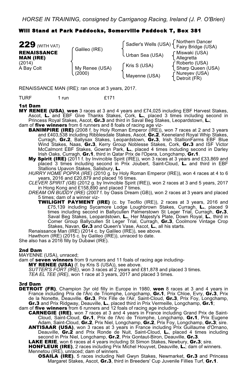 HORSE in TRAINING, Consigned by Carriganog Racing, Ireland (J