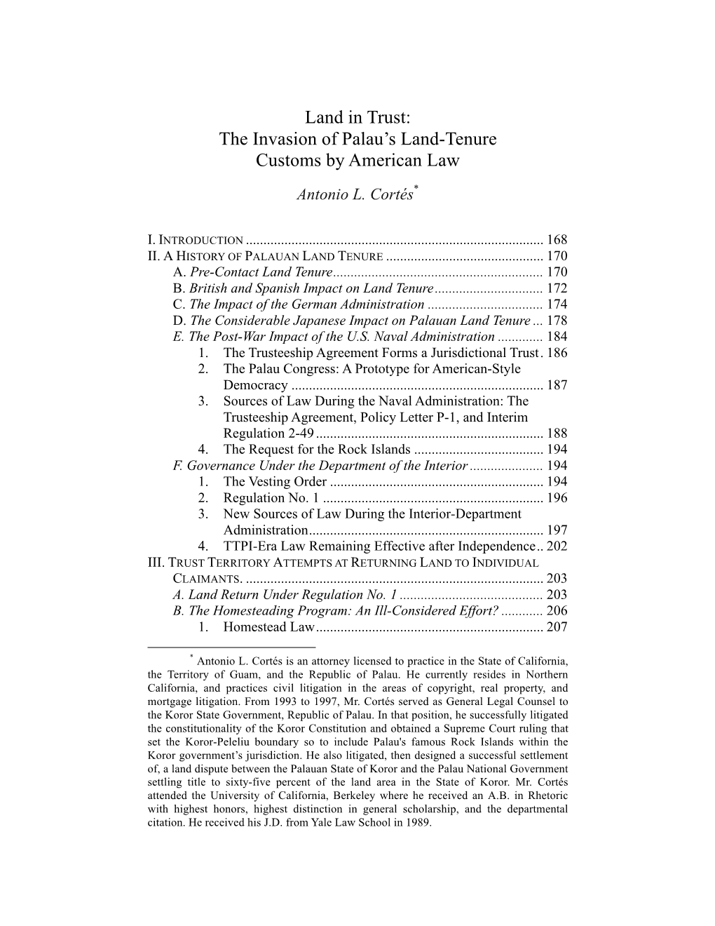 The Invasion of Palau's Land-Tenure Customs by American