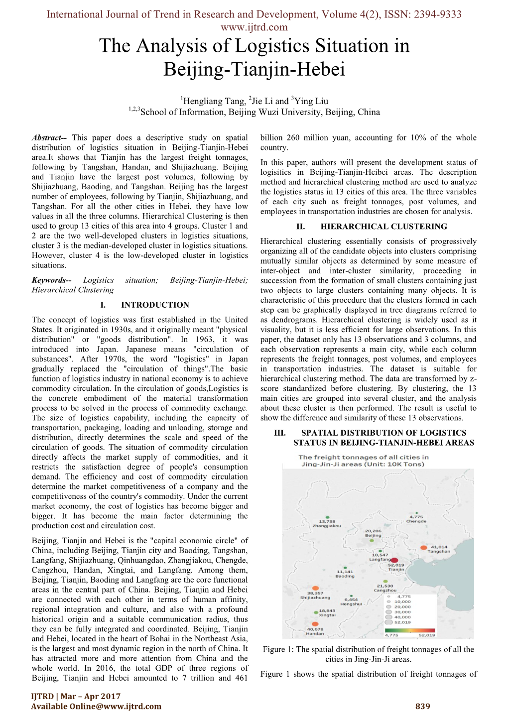 The Analysis of Logistics Situation in Beijing-Tianjin-Hebei