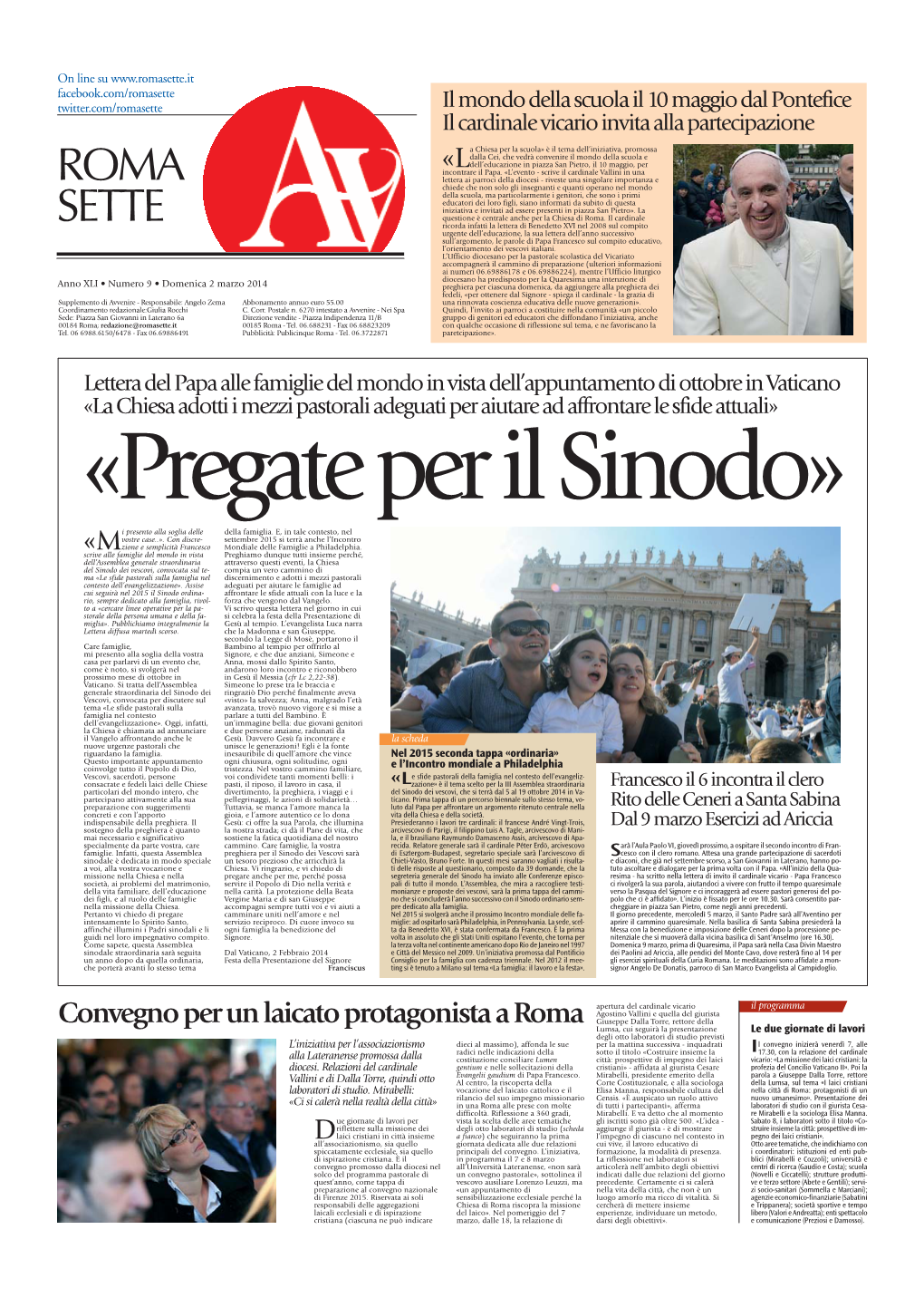 «Pregate Per Il Sinodo» I Presento Alla Soglia Delle Della Famiglia