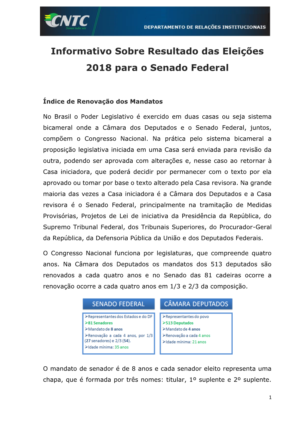 Informativo Sobre Resultado Das Eleições 2018 Para O Senado Federal