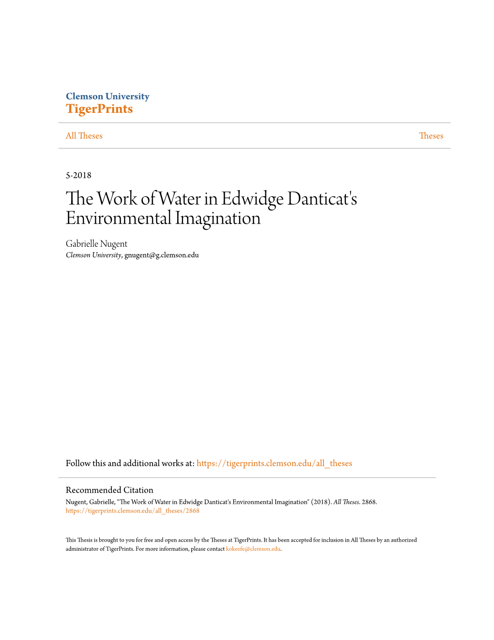 The Work of Water in Edwidge Danticat's Environmental Imagination