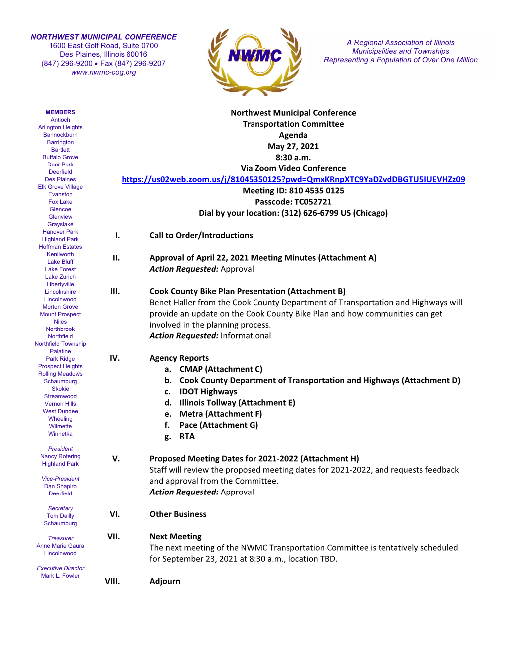 Northwest Municipal Conference Transportation Committee Agenda