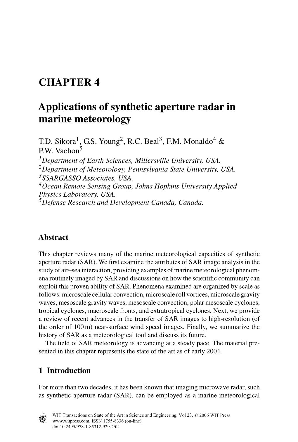 CHAPTER 4 Applications of Synthetic Aperture Radar in Marine Meteorology