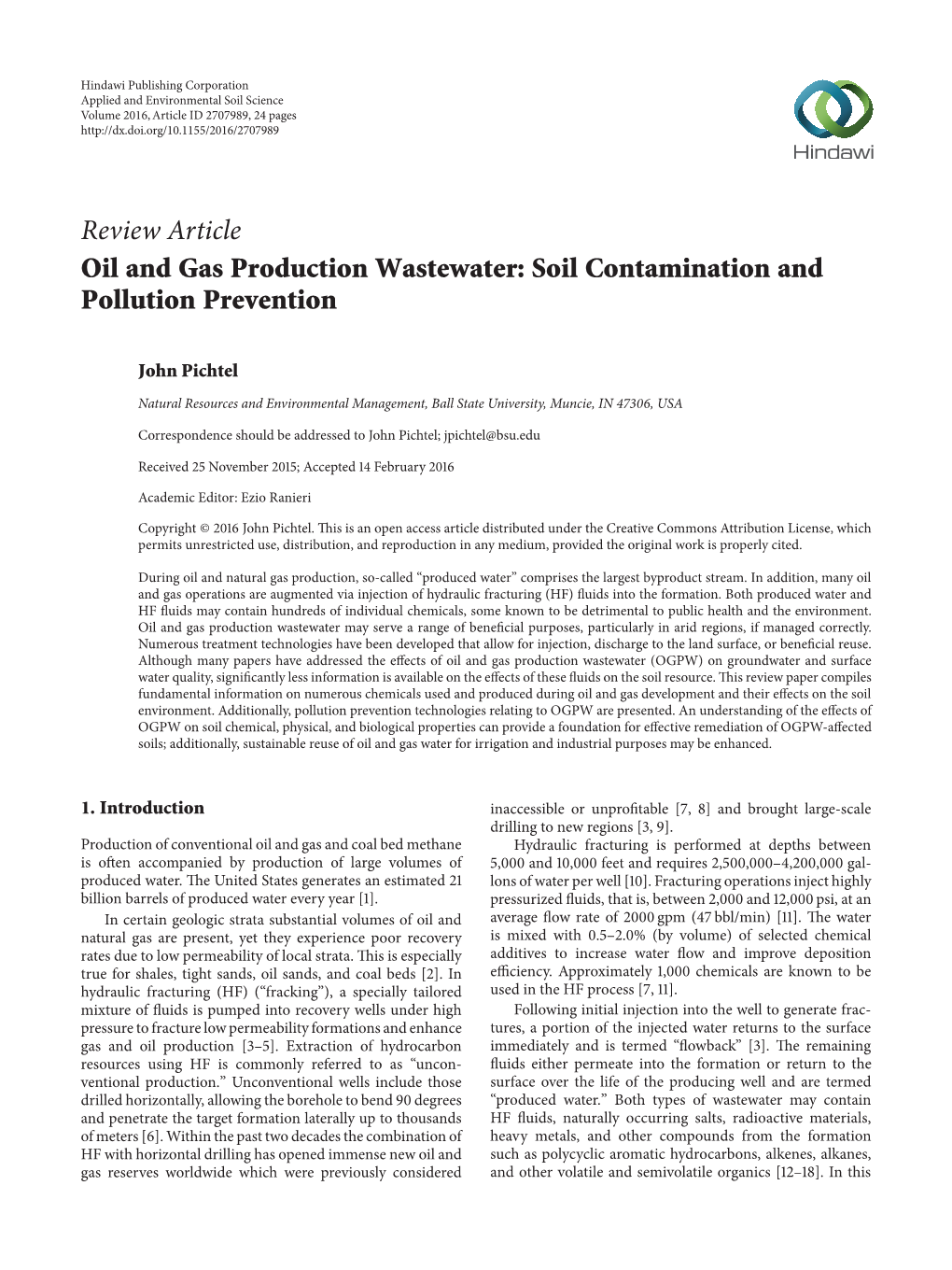 Oil and Gas Production Wastewater: Soil Contamination and Pollution Prevention