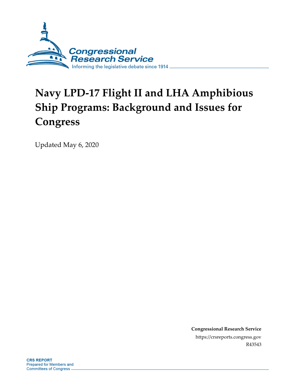 Navy LPD-17 Flight II and LHA Amphibious Ship Programs: Background and Issues for Congress