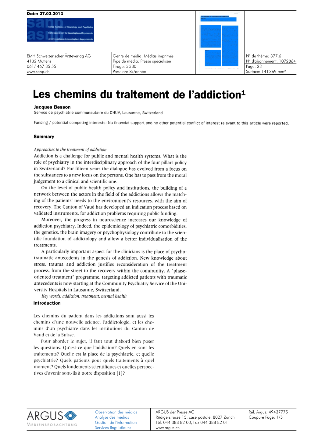 Les Chemins Du Traitement De Raddictionl Jacques Besson Service De Psychiatrie Communautaire Duchuv,Lausanne, Switzerland