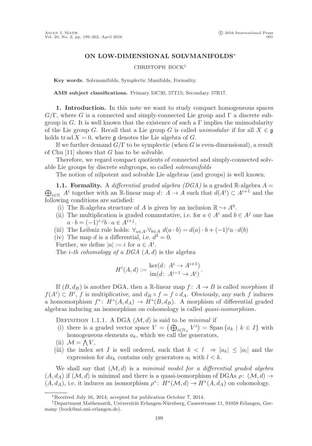 ON LOW-DIMENSIONAL SOLVMANIFOLDS 1. Introduction