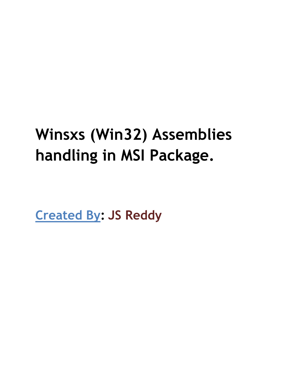 Winsxs (Win32) Assemblies Handling in MSI Package