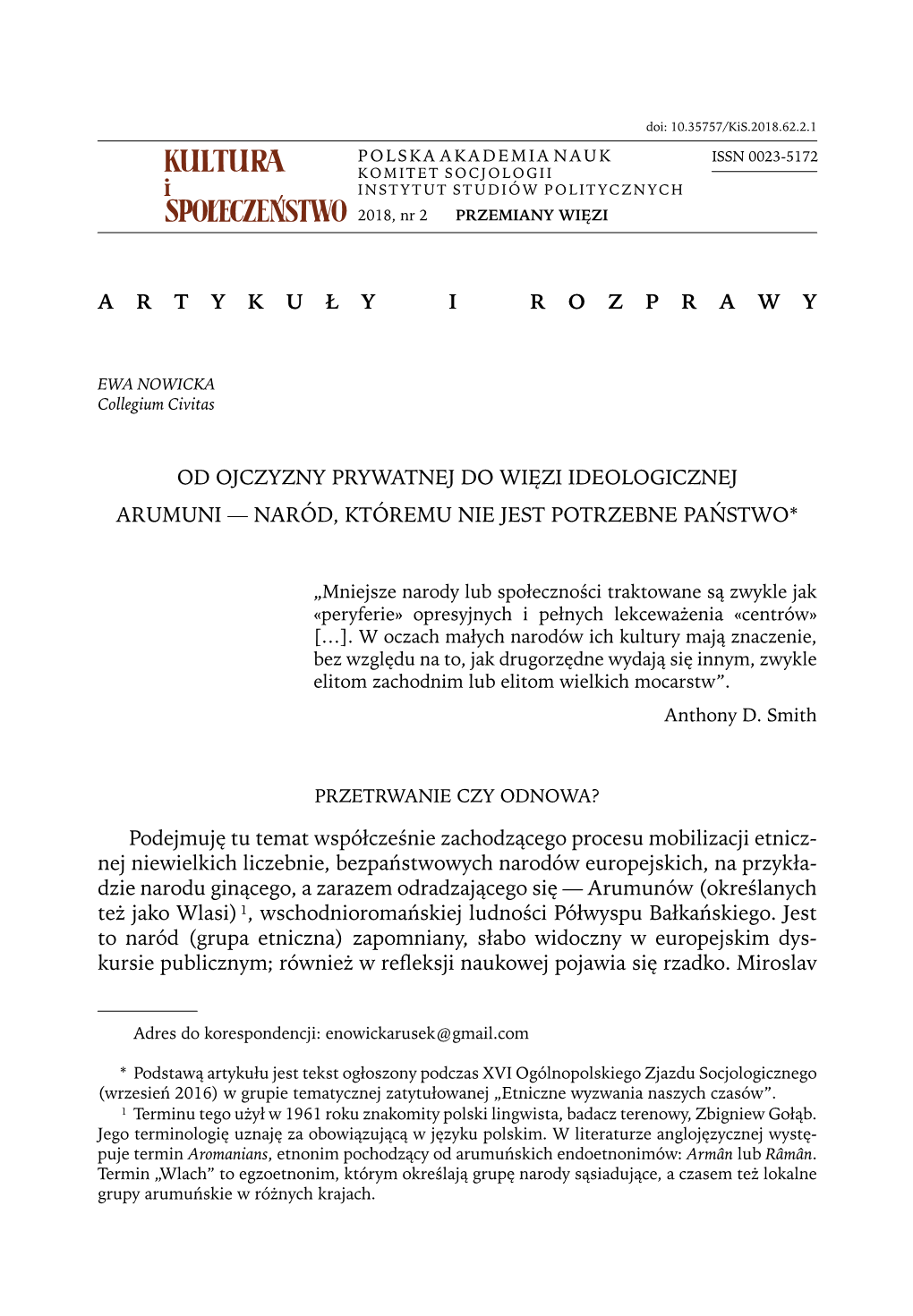 Od Ojczyzny Prywatnej Do Więzi Ideologicznej. Arumuni — Naród