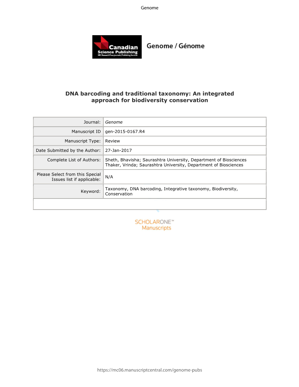 DNA Barcoding and Traditional Taxonomy: an Integrated Approach for Biodiversity Conservation