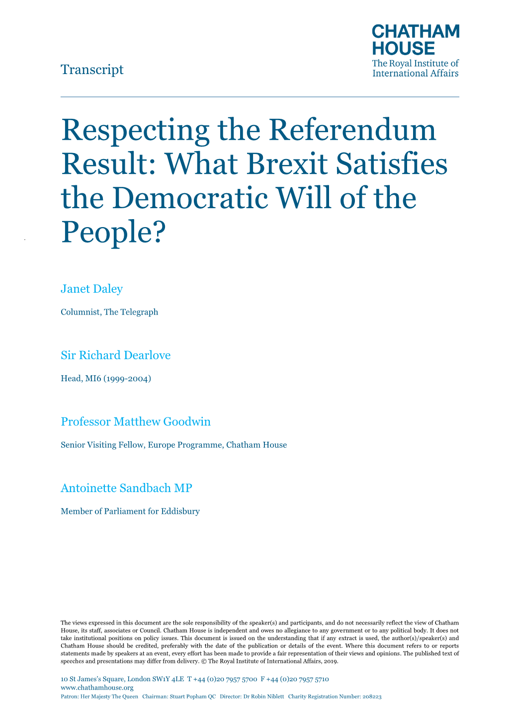 Respecting the Referendum Result: What Brexit Satisfies the Democratic Will of the People?