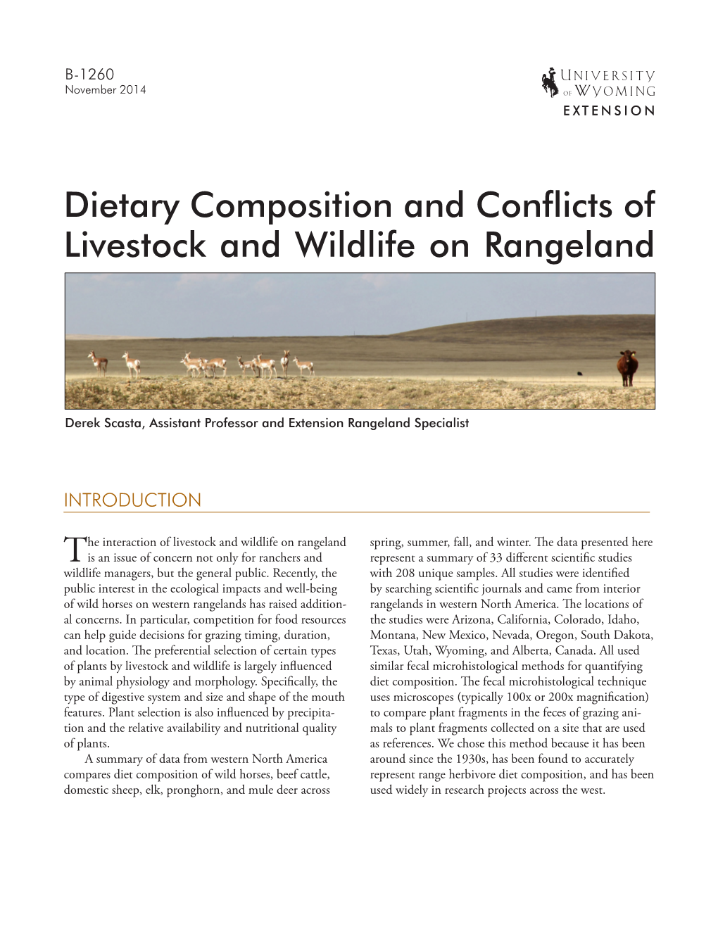 Dietary Composition and Conflicts of Livestock and Wildlife on Rangeland
