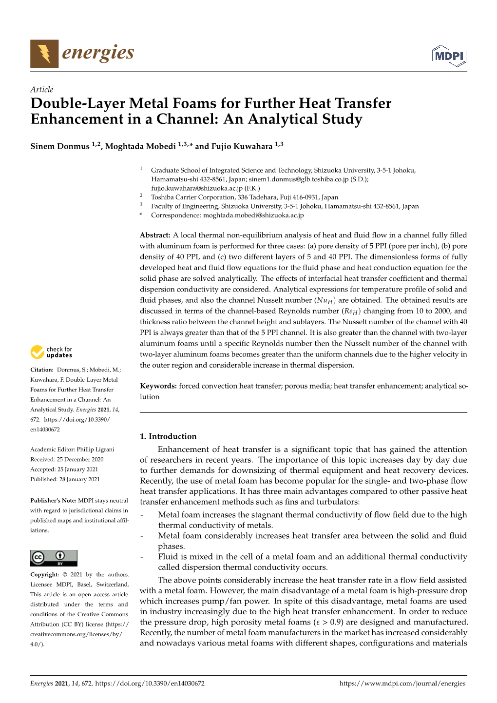 Double-Layer Metal Foams for Further Heat Transfer Enhancement in a Channel: an Analytical Study