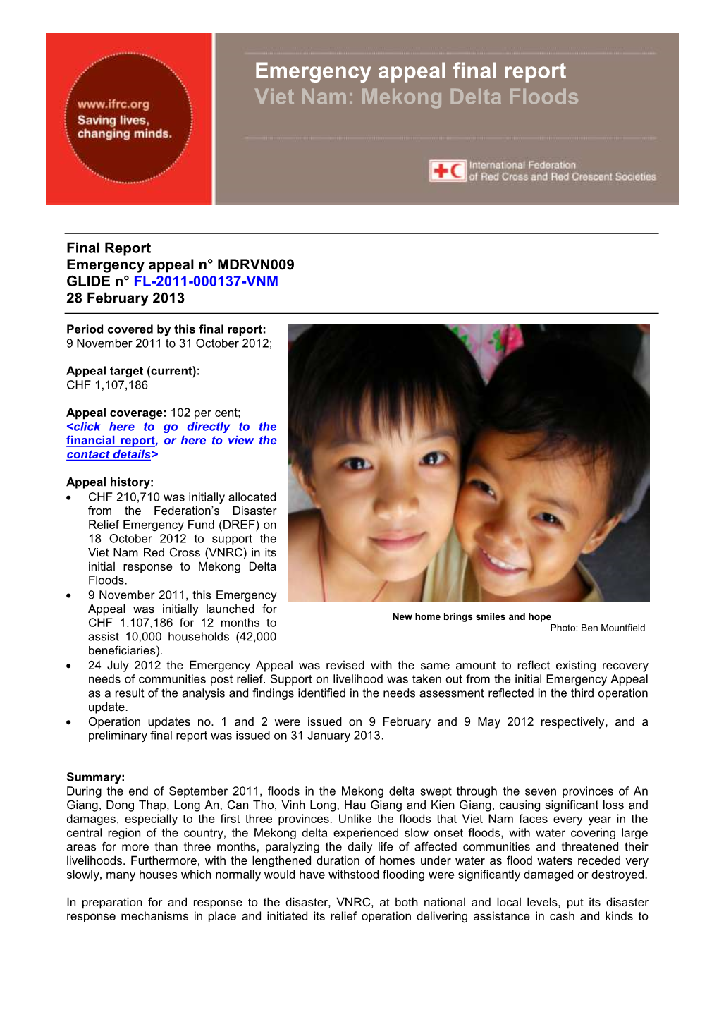 Emergency Appeal Final Report Viet Nam: Mekong Delta Floods