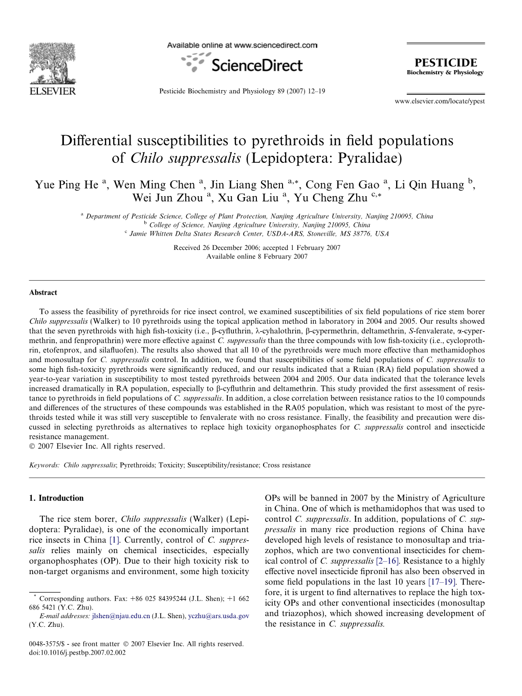 Differential Susceptibilities to Pyrethroids in Field Populations Of