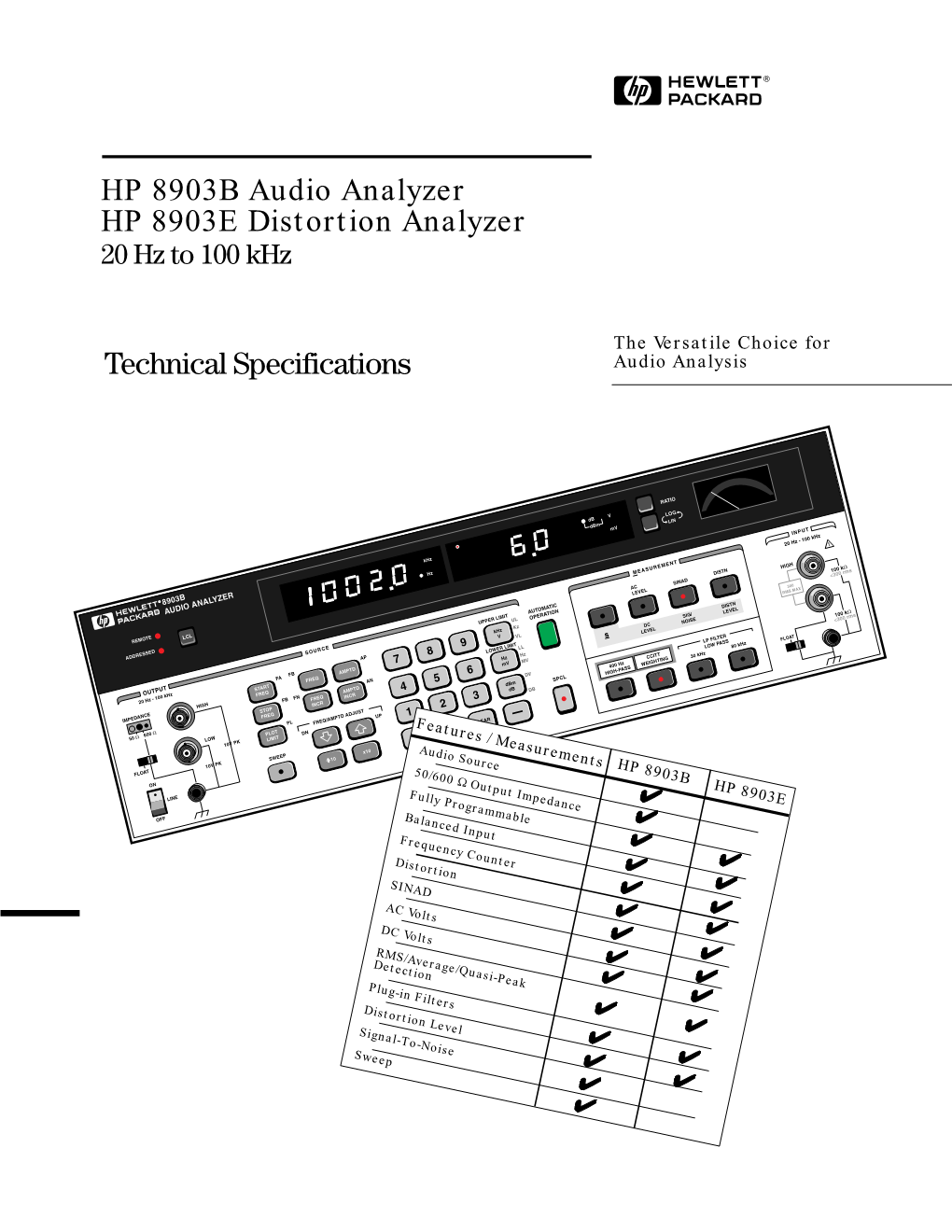 HP 8903B Audio Analyzer HP 8903E Distortion Analyzer Technical Specifications