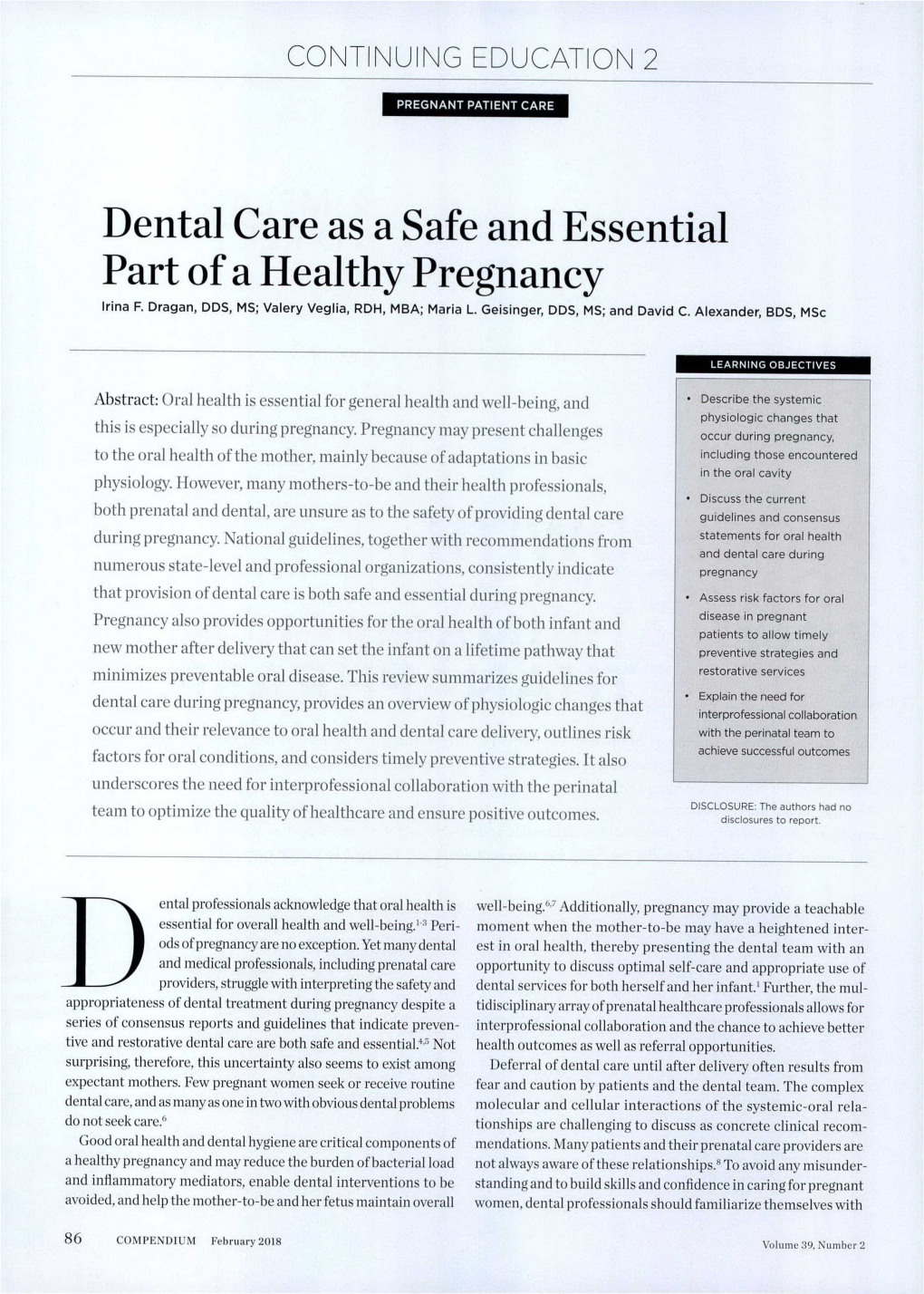 Dental Care As a Safe and Essential Part of a Healthy Pregnancy Irina F