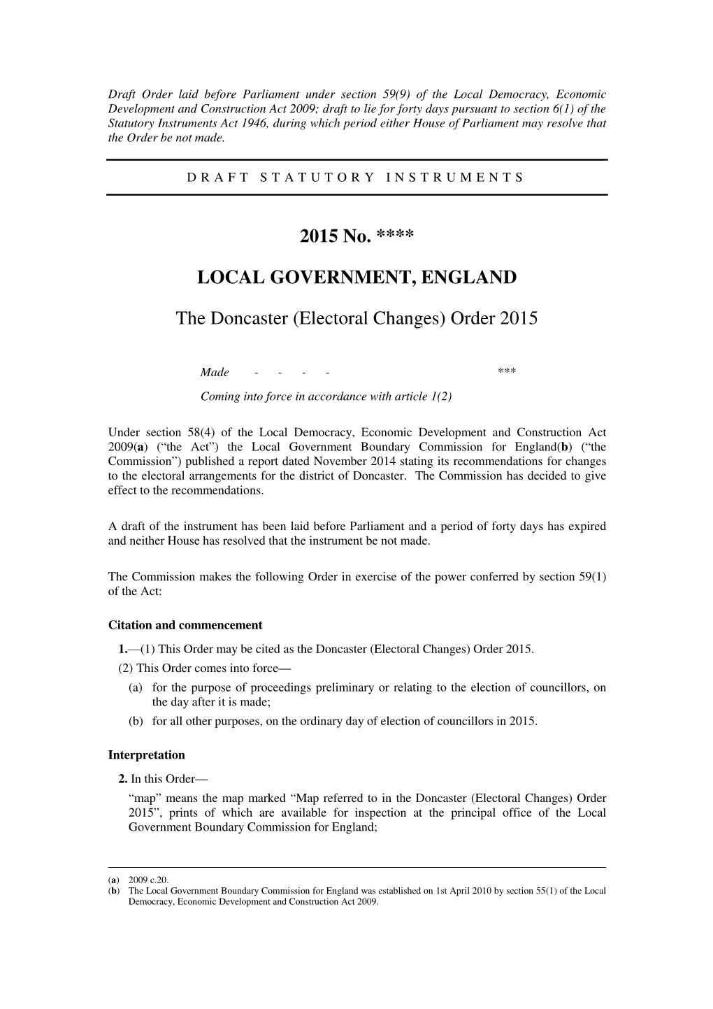 The Doncaster (Electoral Changes) Order 2015