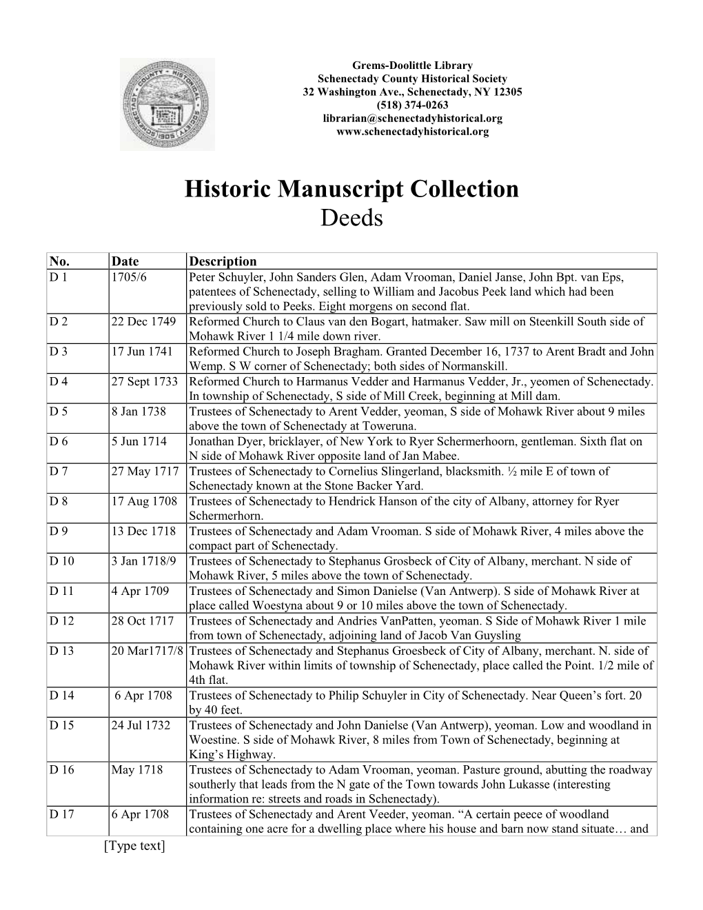 Historic Manuscript Collection Deeds