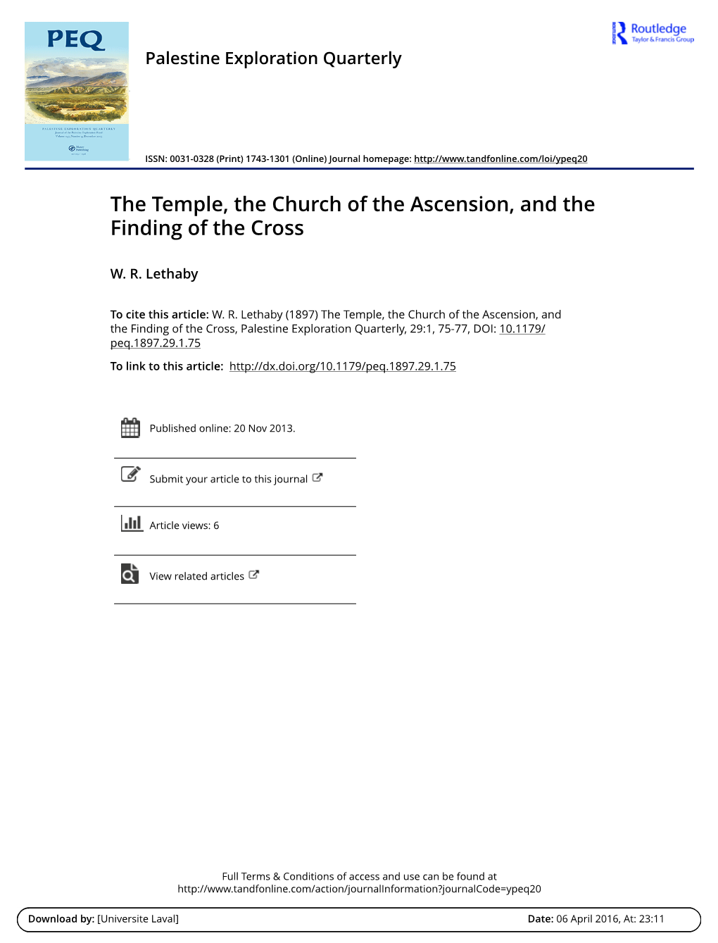 The Temple, the Church of the Ascension, and the Finding of the Cross