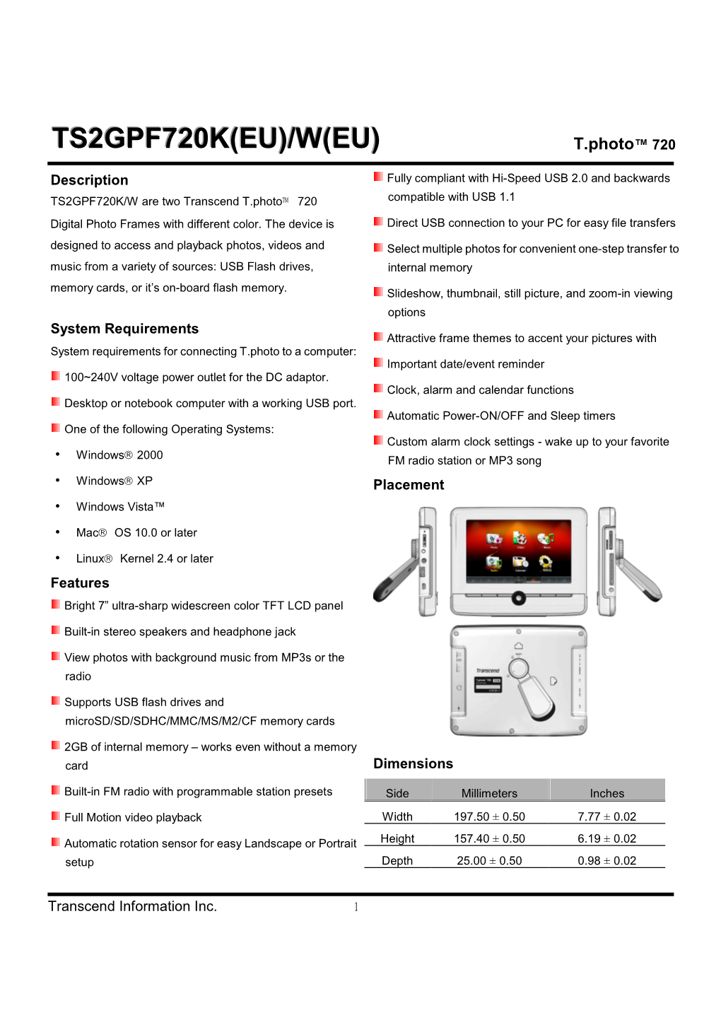 T.Photo 720 Datasheet