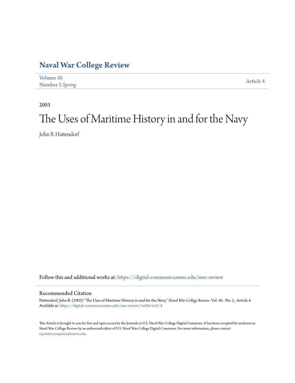 The Uses of Maritime History in and for the Navy