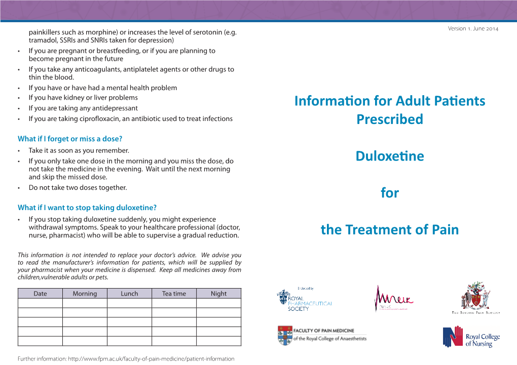 Duloxetine? • If You Stop Taking Duloxetine Suddenly, You Might Experience Withdrawal Symptoms