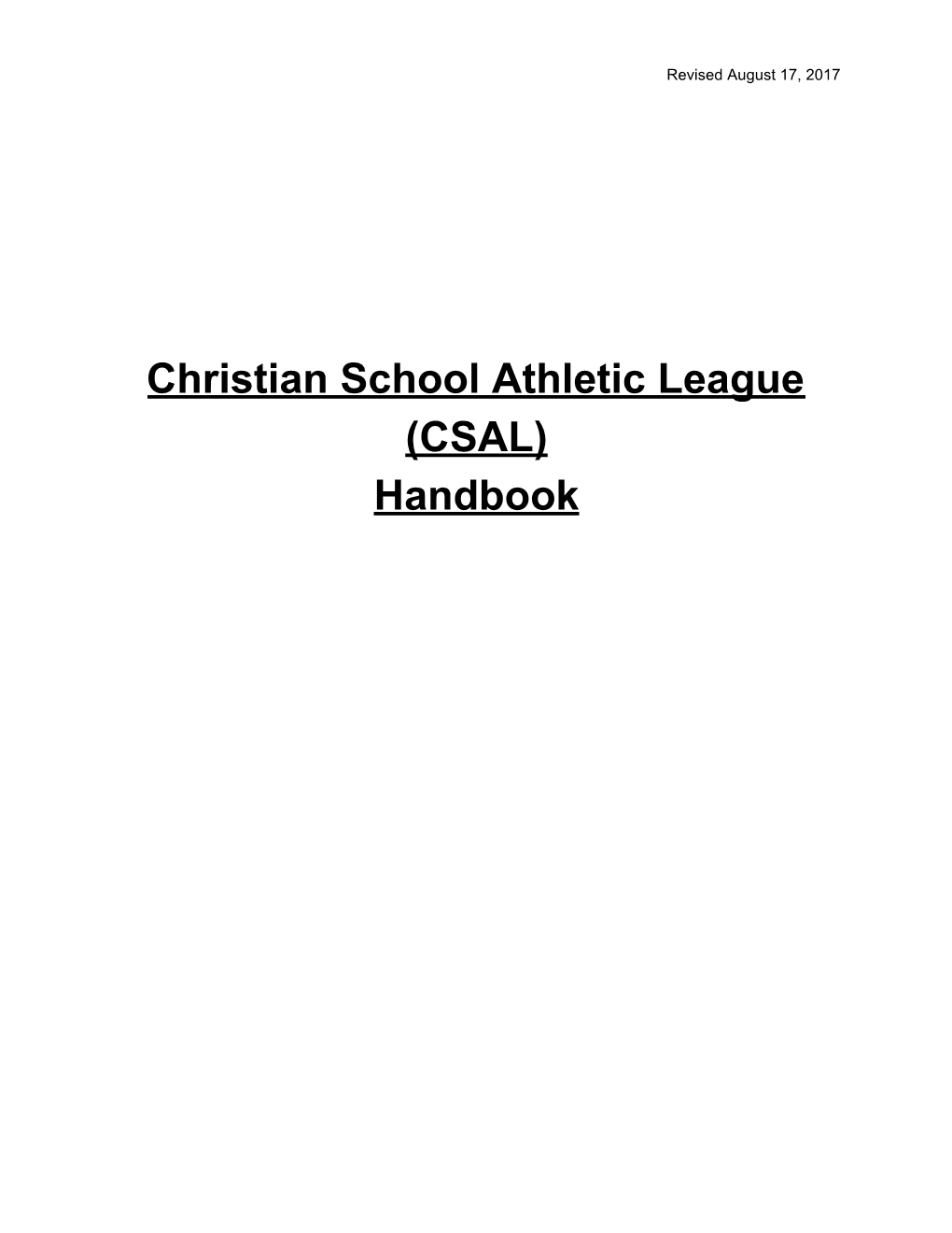 Christian School Athletic League (CSAL) Handbook