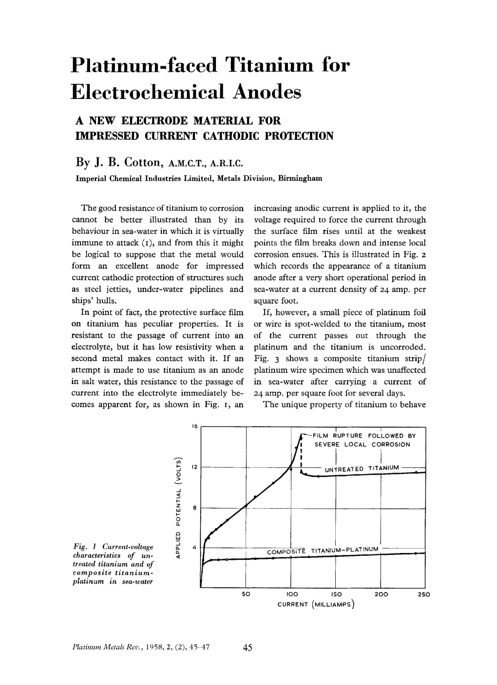 Platinum-Faced Titanium for Electrochemical Anodes a NEW ELECTRODE MATERIAL for IMPRESSED CURRENT CATHODIC PROTECTION