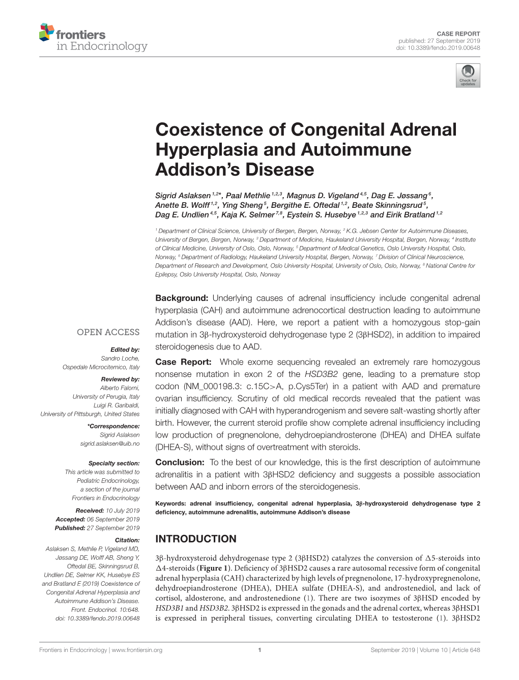 Coexistence of Congenital Adrenal Hyperplasia and Autoimmune Addison’S Disease