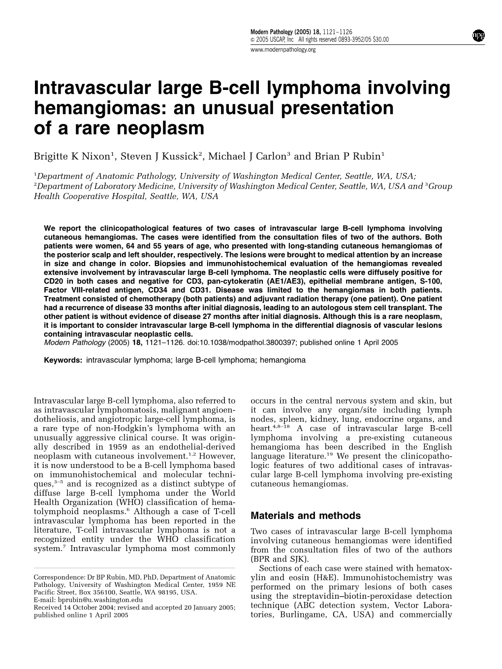 Intravascular Large B-Cell Lymphoma Involving Hemangiomas: an Unusual Presentation of a Rare Neoplasm