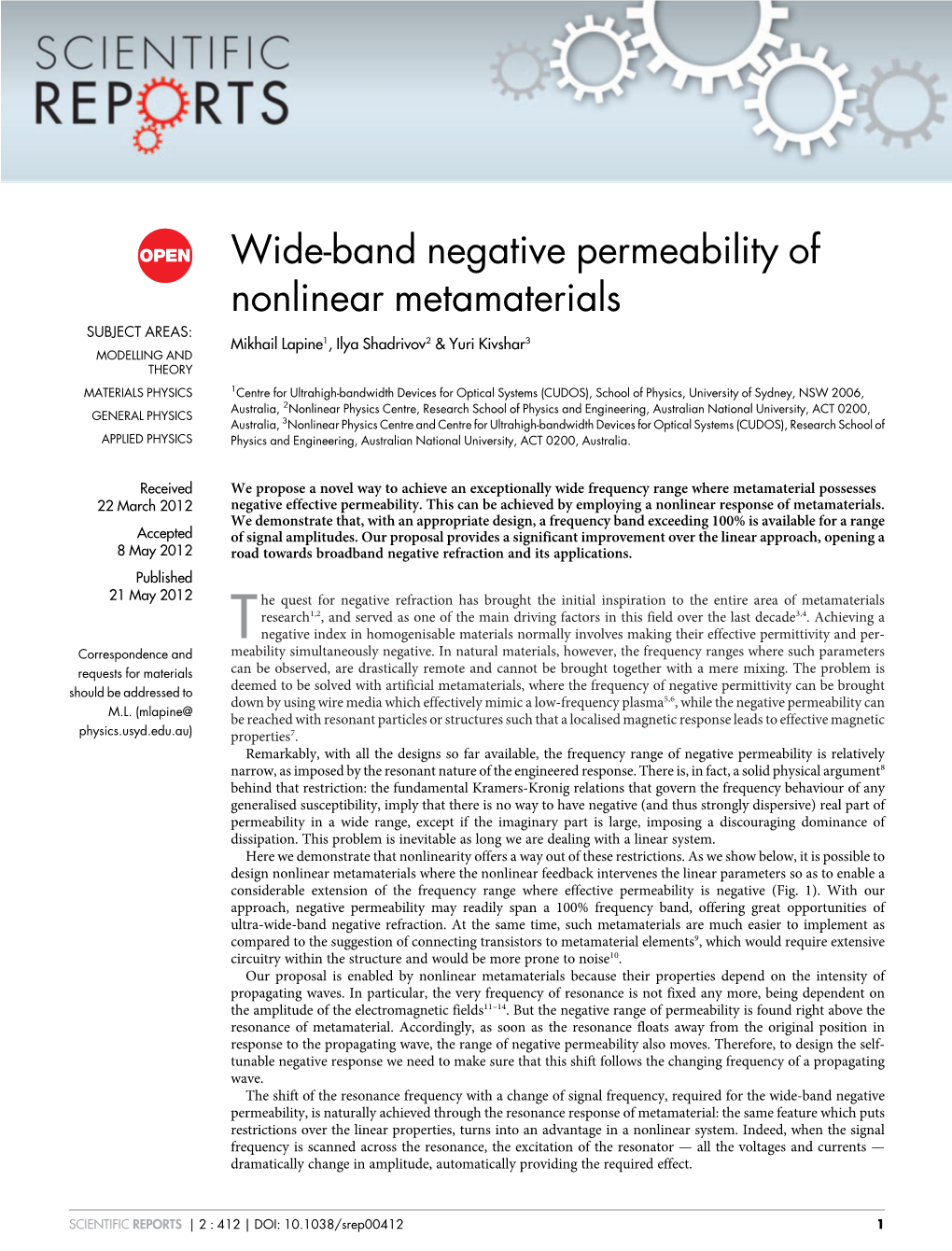 Wide-Band Negative Permeability of Nonlinear Metamaterials