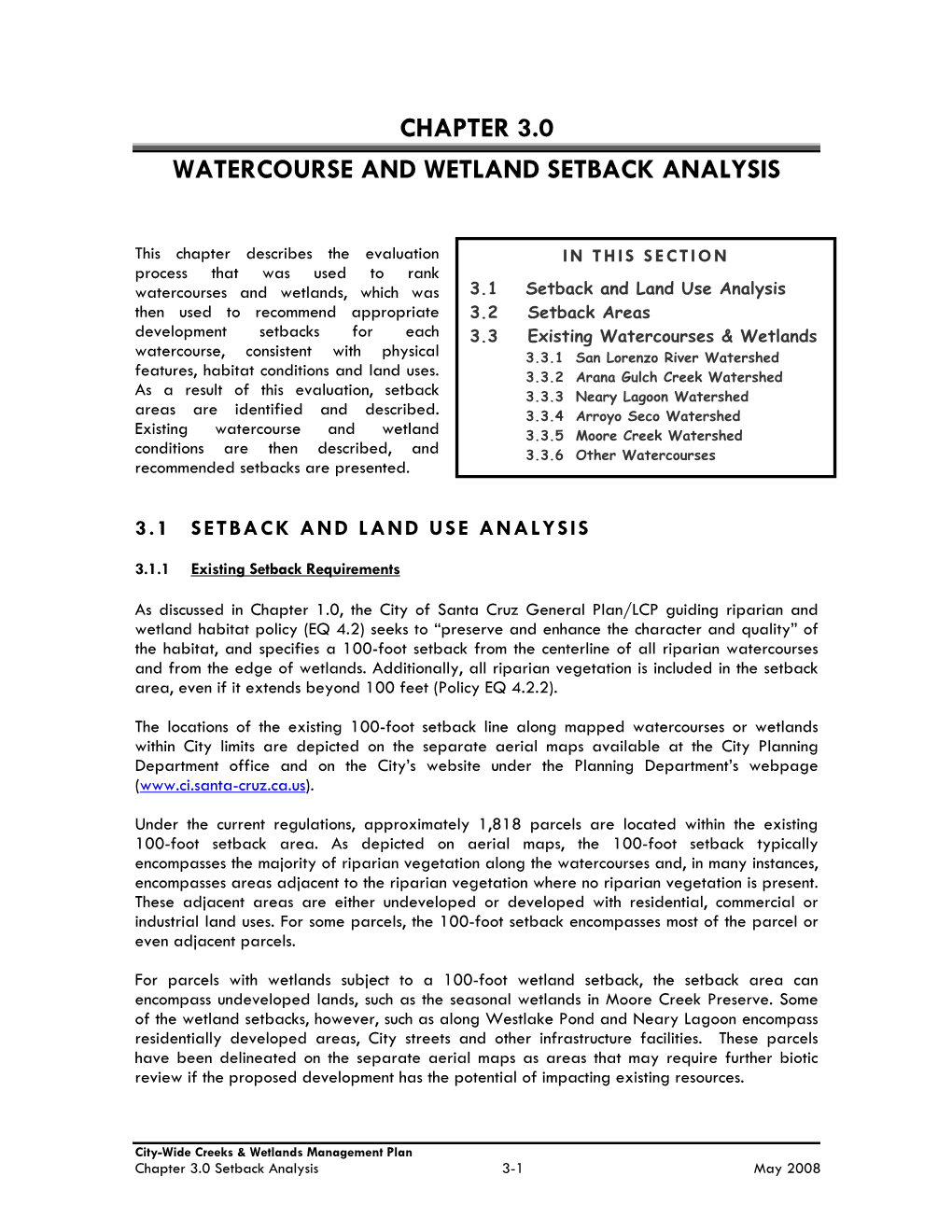 Chapter 3.0 Watercourse and Wetland Setback Analysis