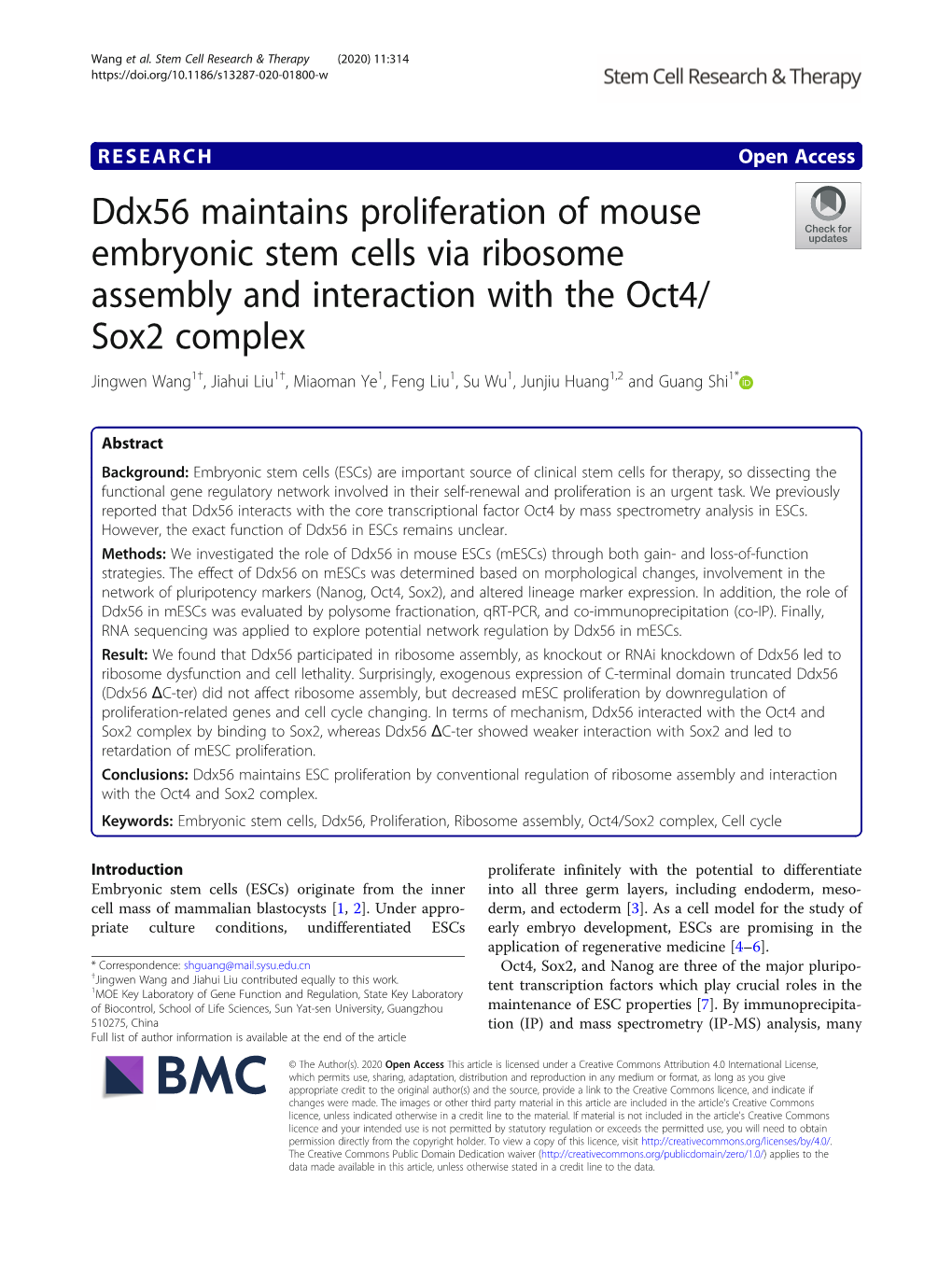 Ddx56 Maintains Proliferation of Mouse Embryonic Stem Cells Via