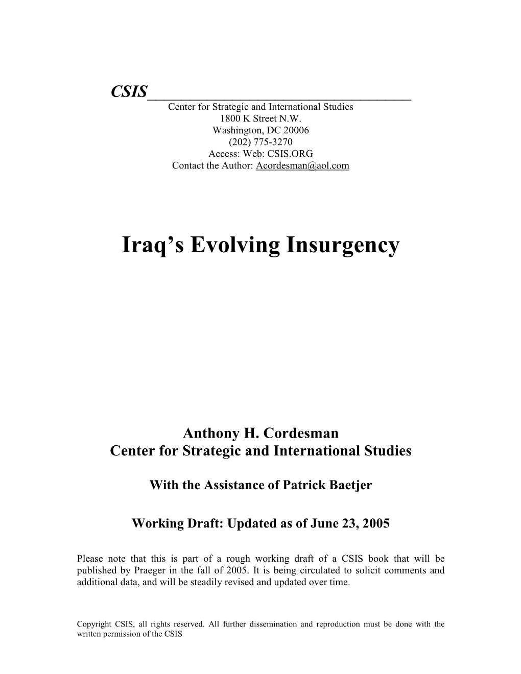 Iraq's Evolving Insurgency