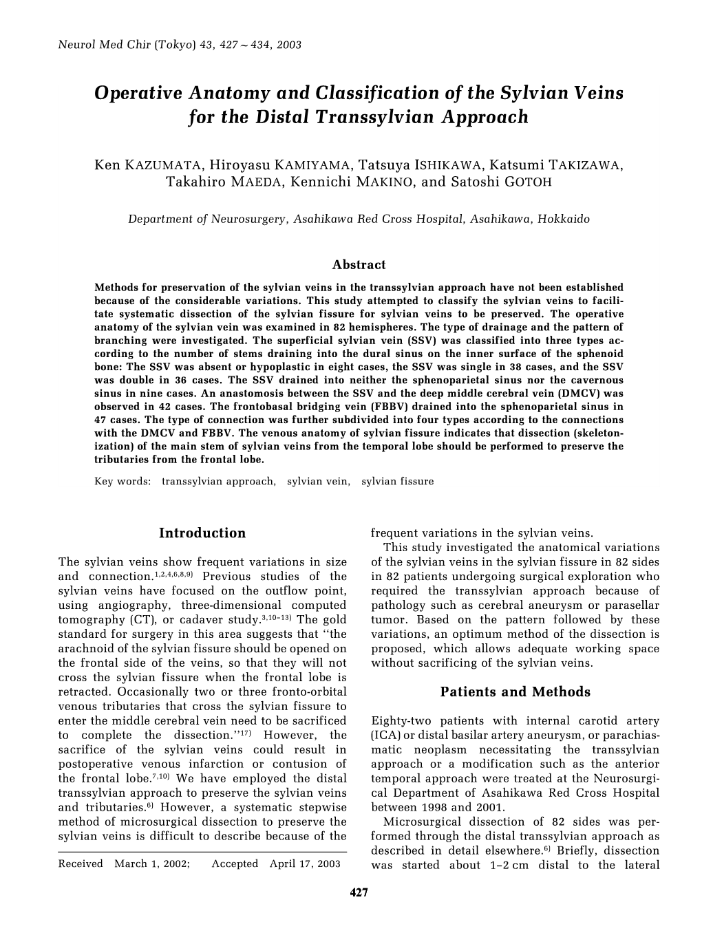 Operative Anatomy and Classification of the Sylvian Veins for the Distal Transsylvian Approach