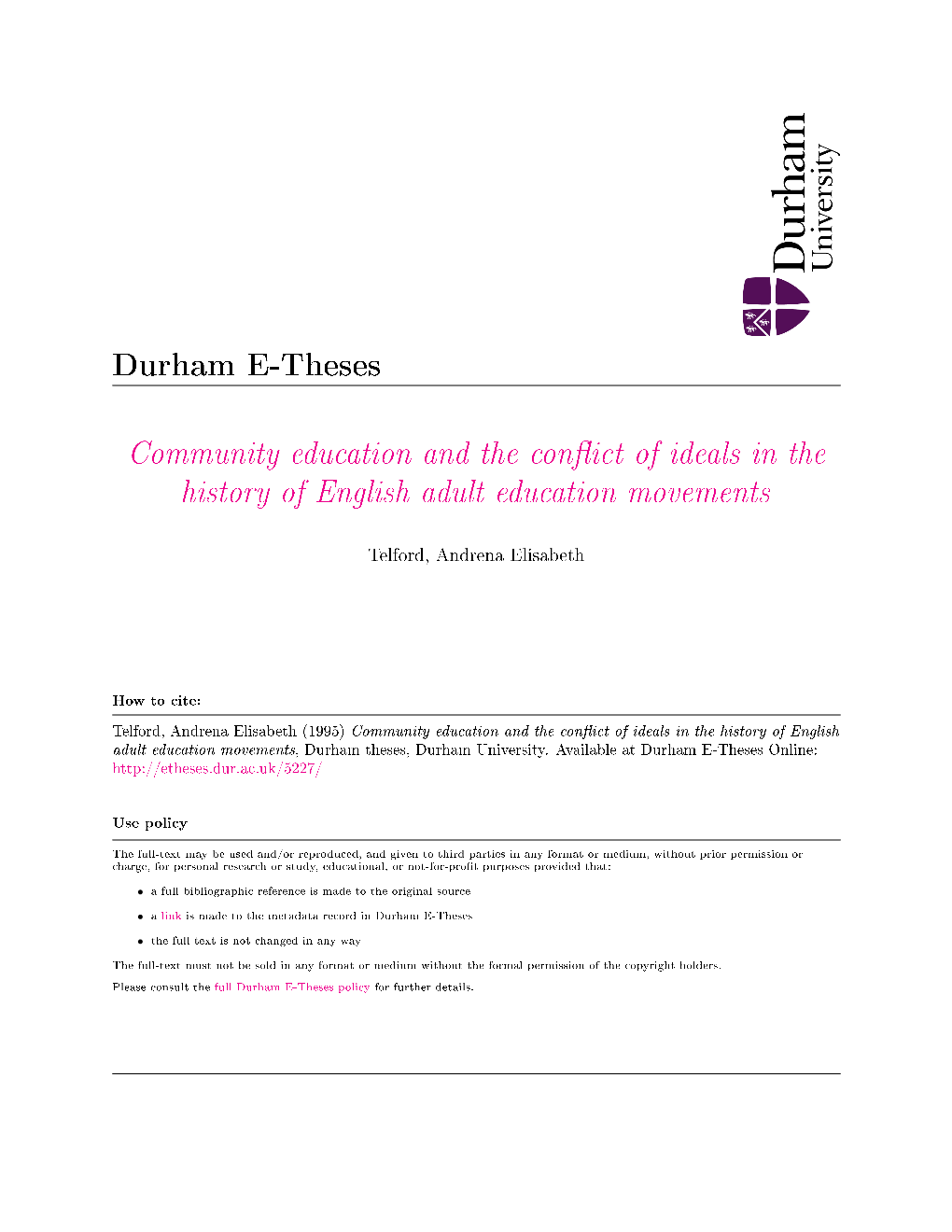 Community Education and the Conflict of Ideals in the History of English Adult Education Movements