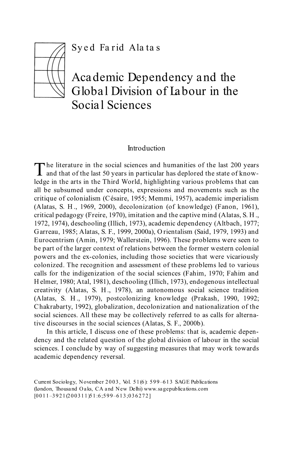 Academic Dependency and the Global Division of Labour in the Social Sciences