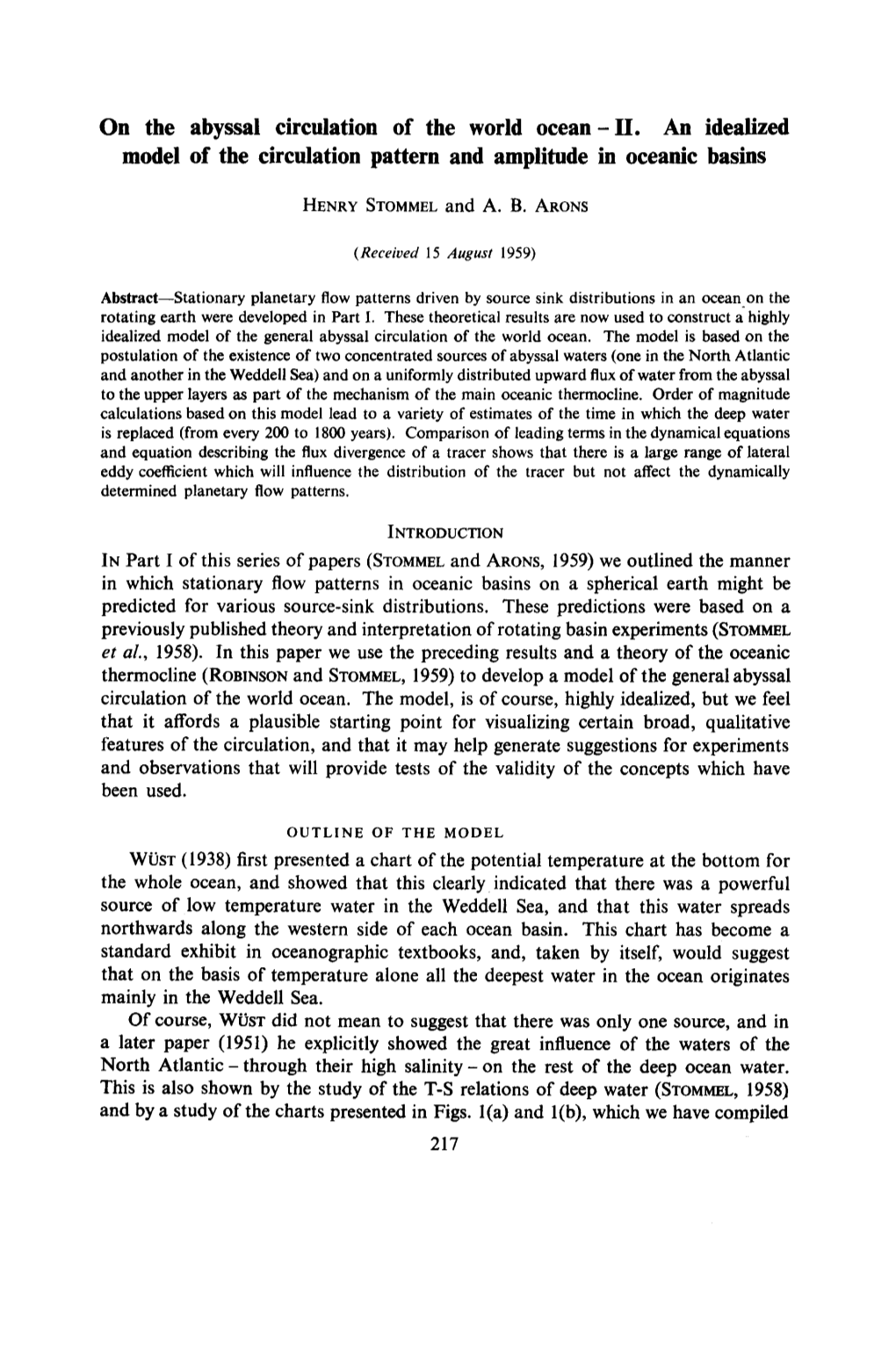 On the Abyssal Circulation of the World Ocean- H. an Idealized Model of the Circulation Pattern and Amplitude in Oceanic Basins