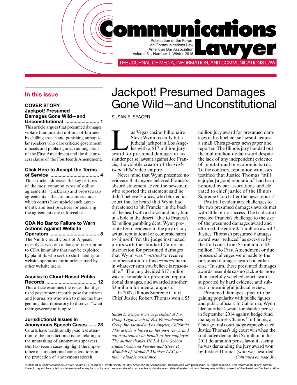 Communications Lawyer Vol 31 No 1